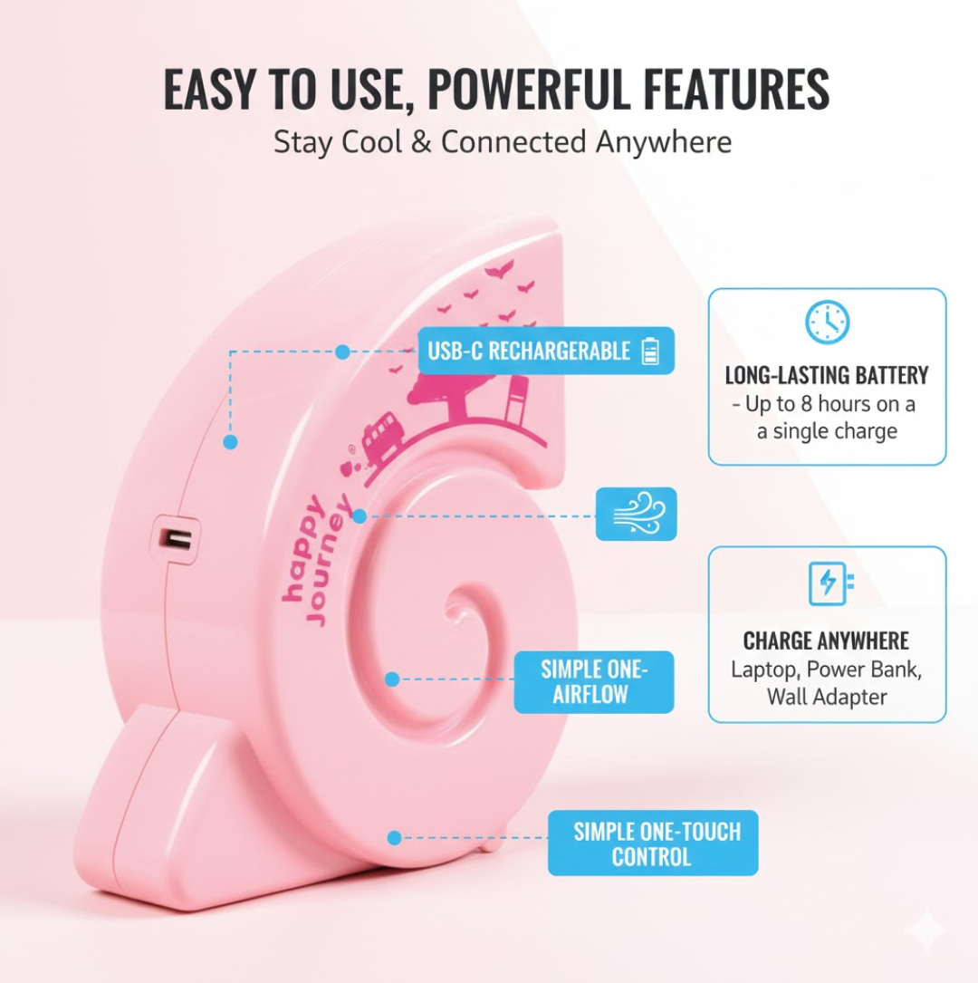 Front view of the quiet personal USB Mini Fan with its sleek design.