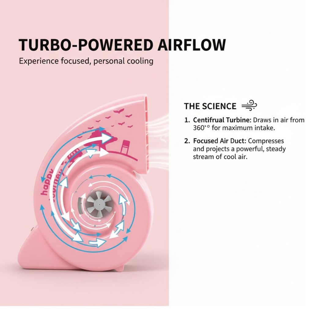 Side profile of the lightweight portable desk fan in a vibrant color.