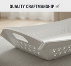 Side profile of the serving tray, shown folded flat for ultimate space-saving storage.