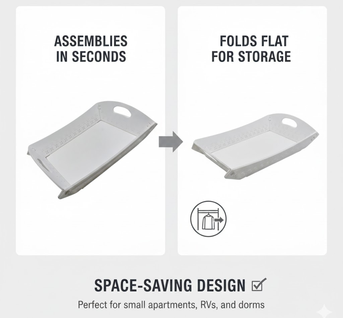 Bottom view of the serving tray, revealing its stable support legs when unfolded.