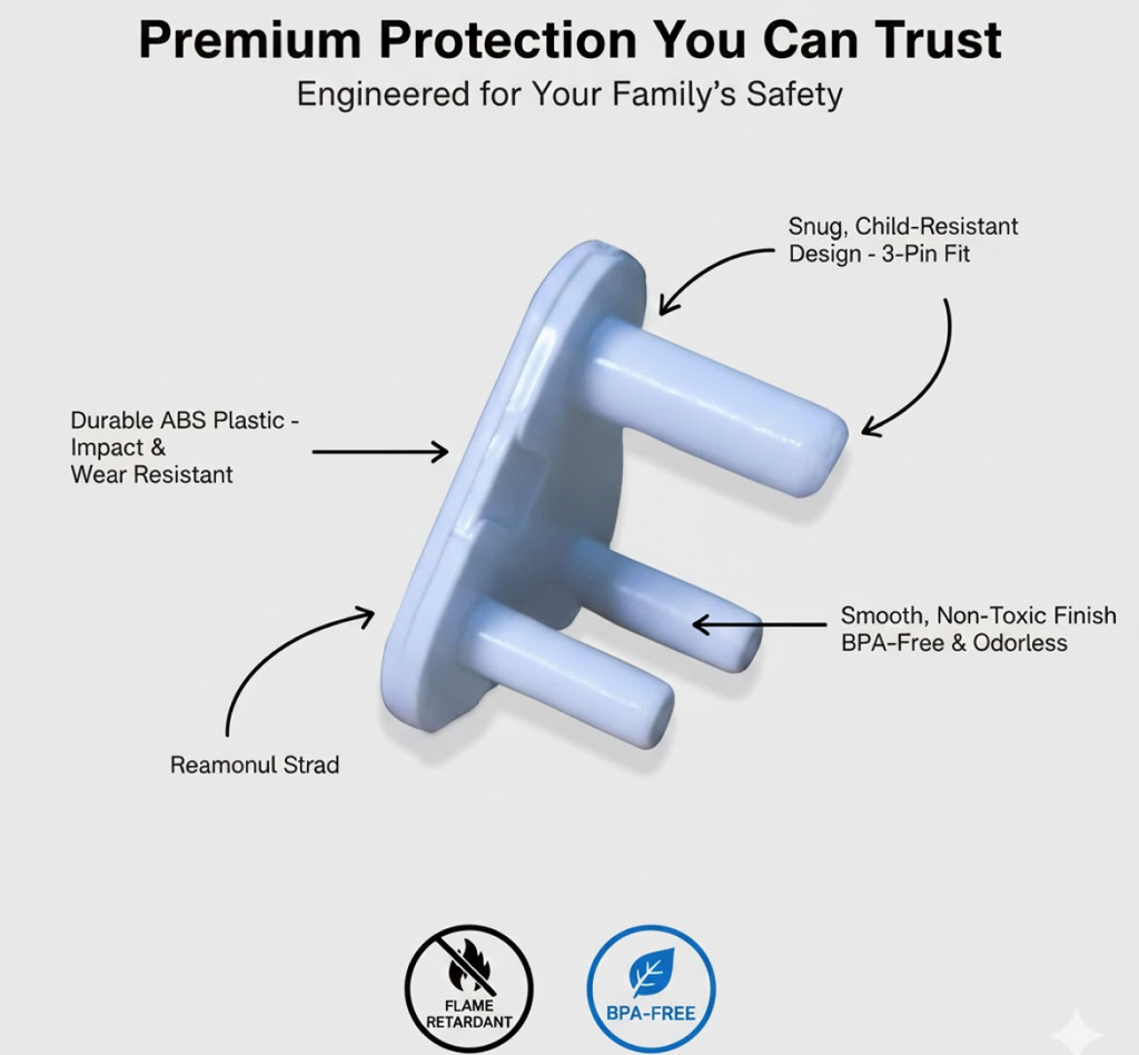 Side view of baby electrical socket cover plug protector for safety