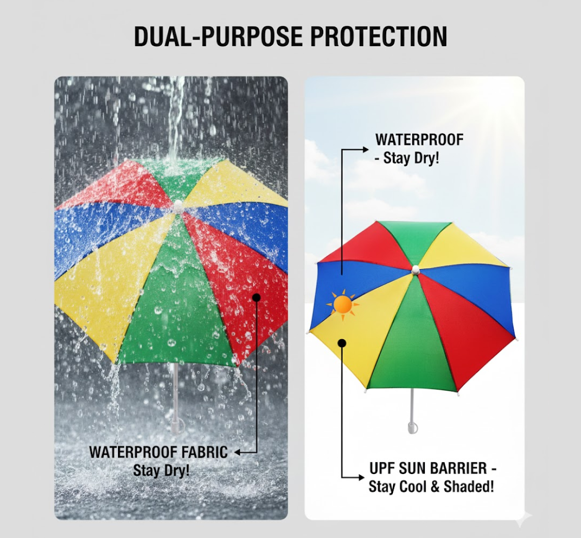 Detail of the umbrella's top finial and ventilation, designed for stability in breezy conditions.