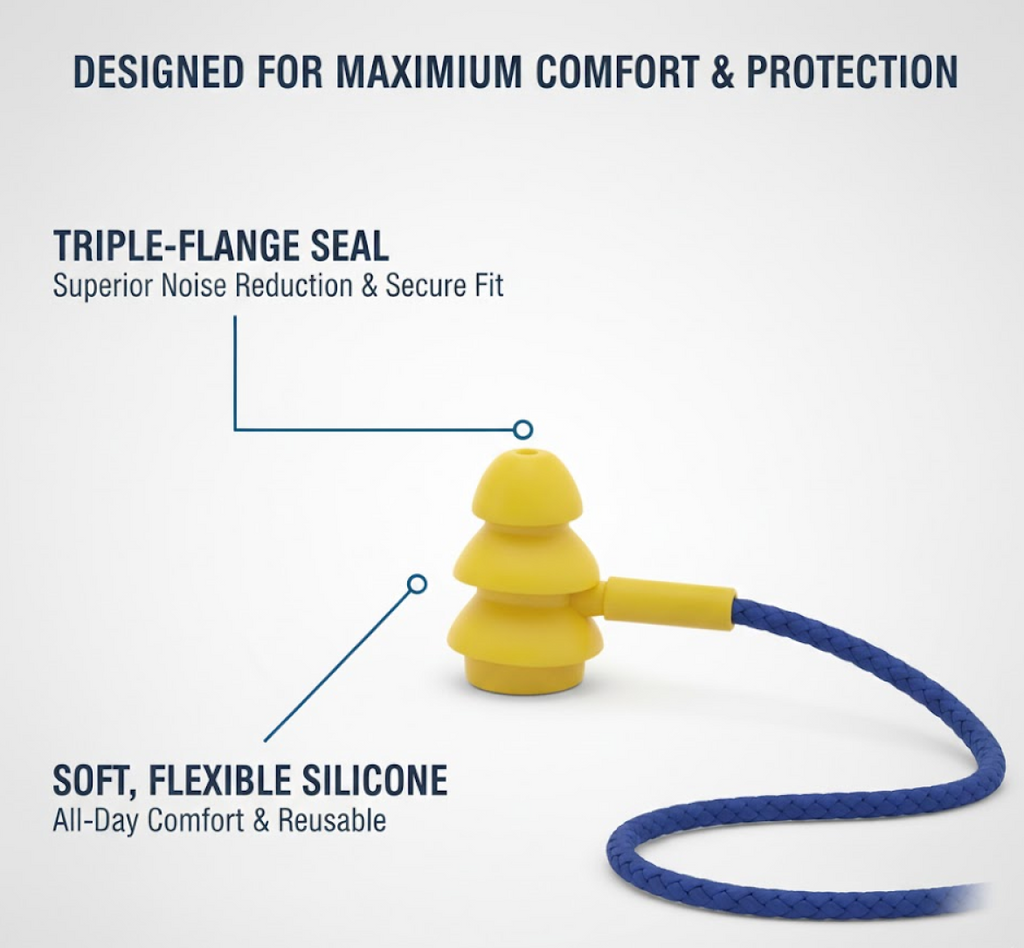 Retail packaging for XcelSafe soft silicone ear plugs.