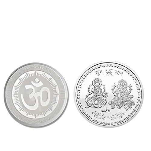 Close-up detailed view of sacred Goddess Lakshmi design on Pooja Coin