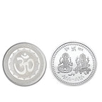 Close-up detailed view of sacred Goddess Lakshmi design on Pooja Coin