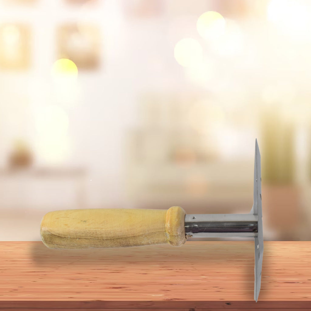 Ergonomic wooden handled stainless steel potato masher for smooth mashed potatoes