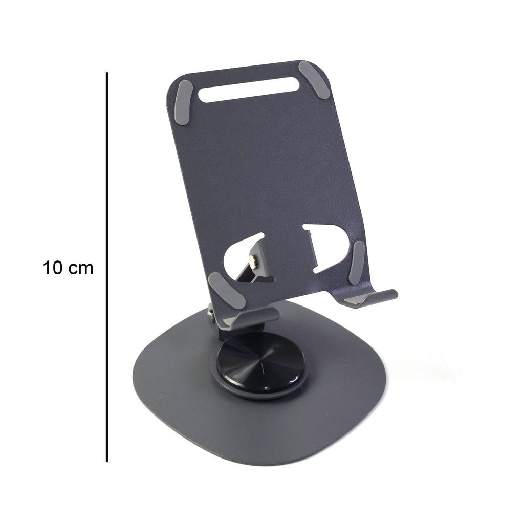 Foldable metal mobile stand supporting a tablet at an angled position