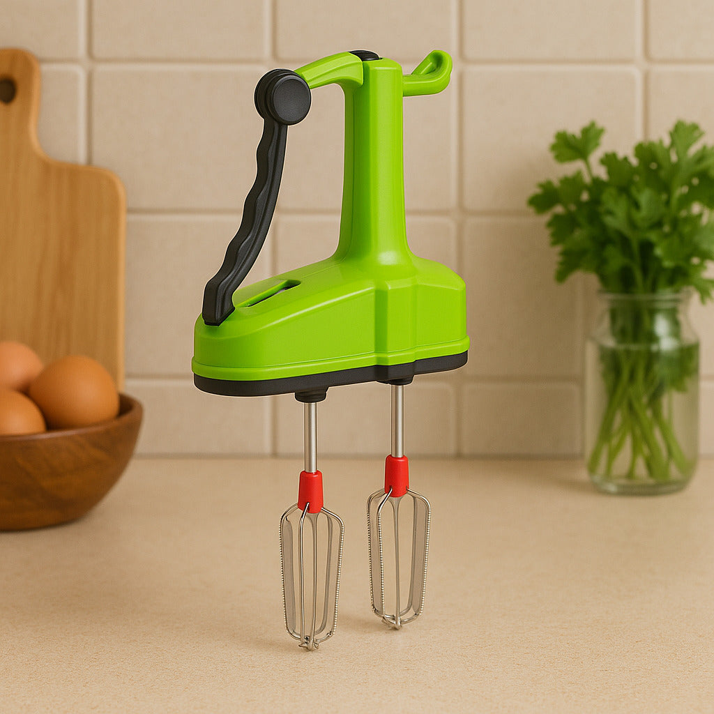 Close-up of the Quickslice Hand Blender's durable stainless steel blades.