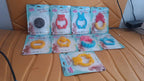 Close-up of soft-textured silicone baby teething toy for gum massage
