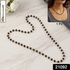 Elegant women wearing stylish black beads mangalsutra necklace