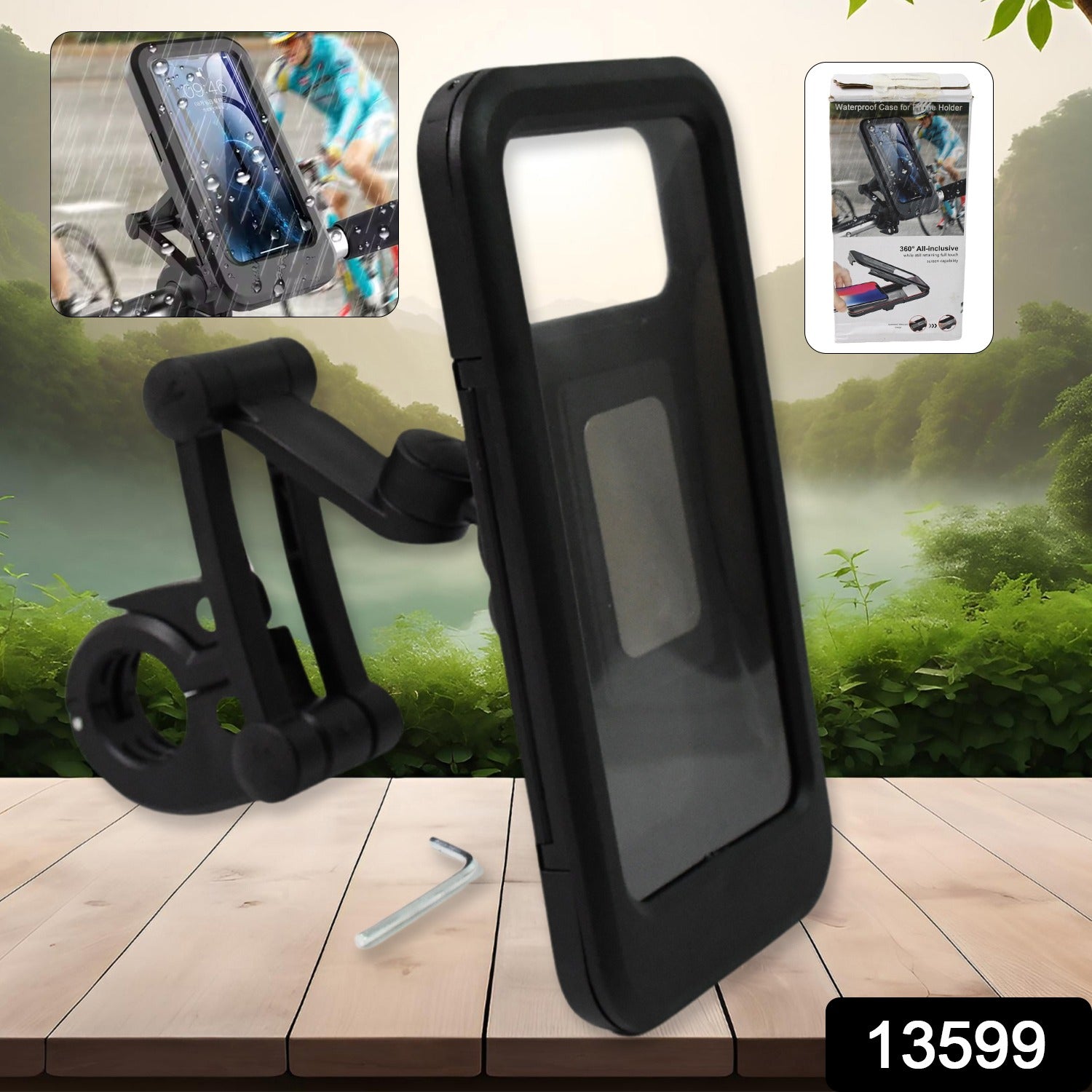 Close-up of the secure mounting mechanism of the Indo Glow bike phone holder on a handlebar.