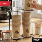 Compact multipurpose cup organizer rack in metal for kitchen or office use
