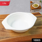 Multi-purpose plastic serving bowl showing easy-grip side tabs and wide rim