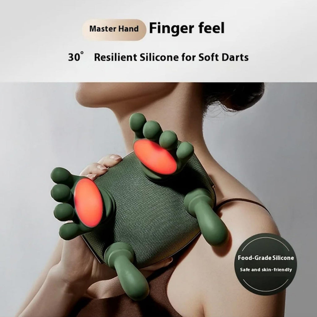 Rechargeable neck & shoulder massager showing ergonomic design and kneading nodes
