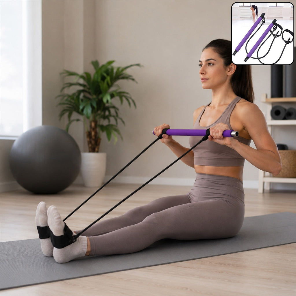  Pilates Bar with Resistance Bands kit for full-body home workouts.