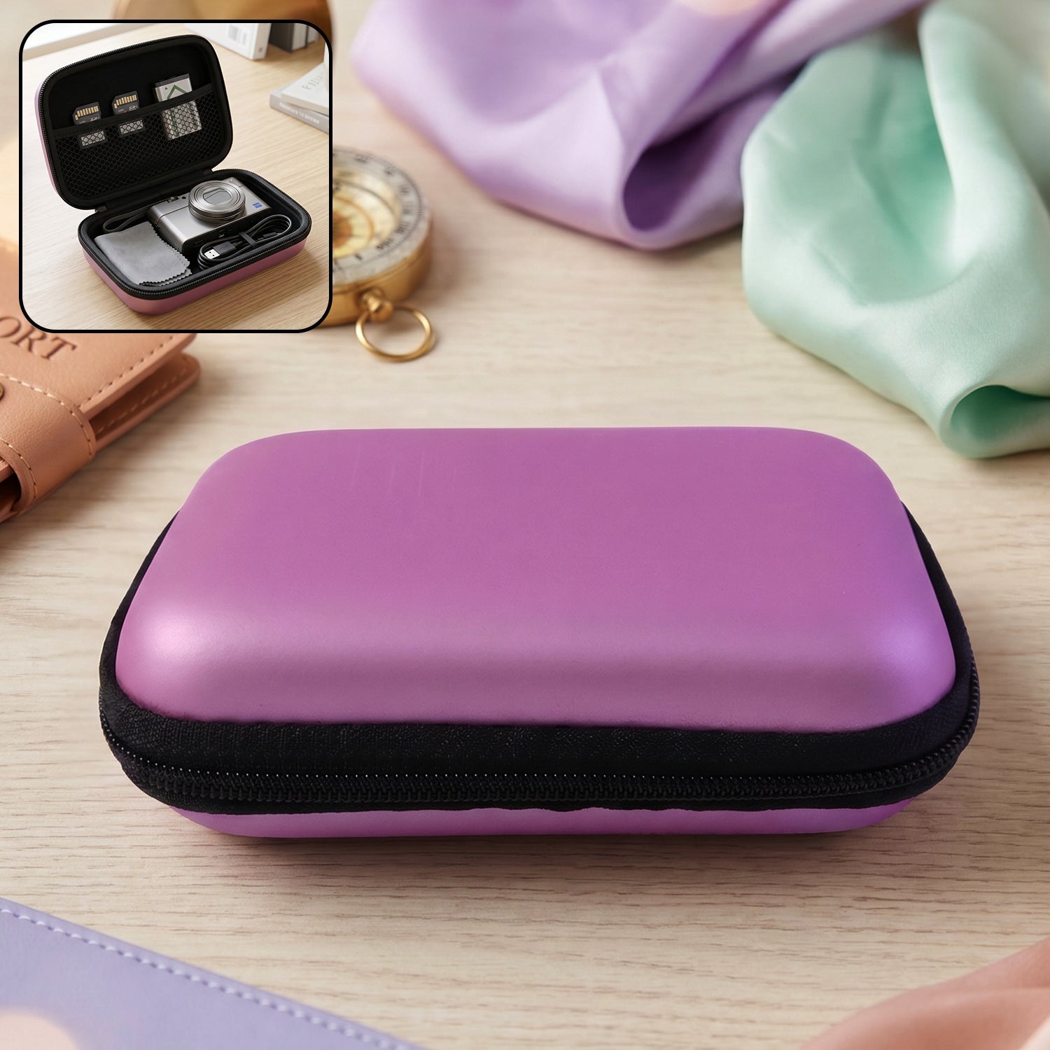 Composite view of travel case with accessories inside