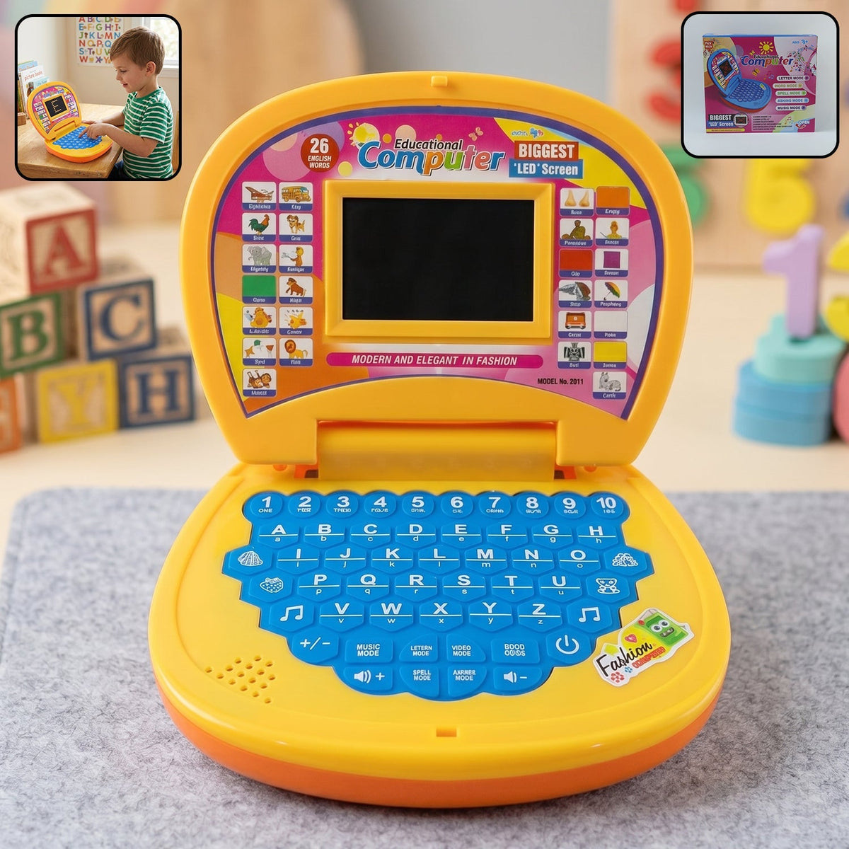 Kids educational laptop with colorful design for learning