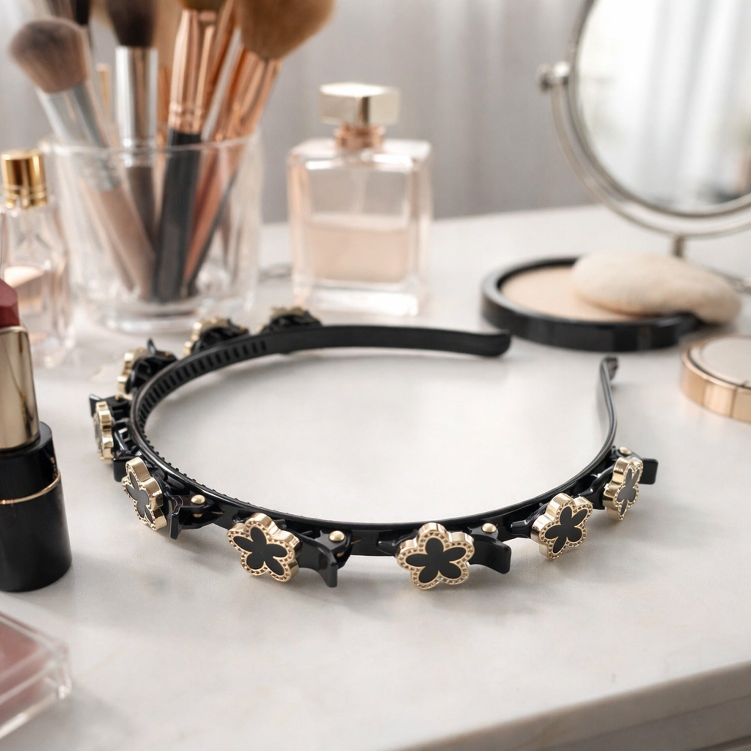 Elegant floral embellished headband with a stylish floral design for women and girls