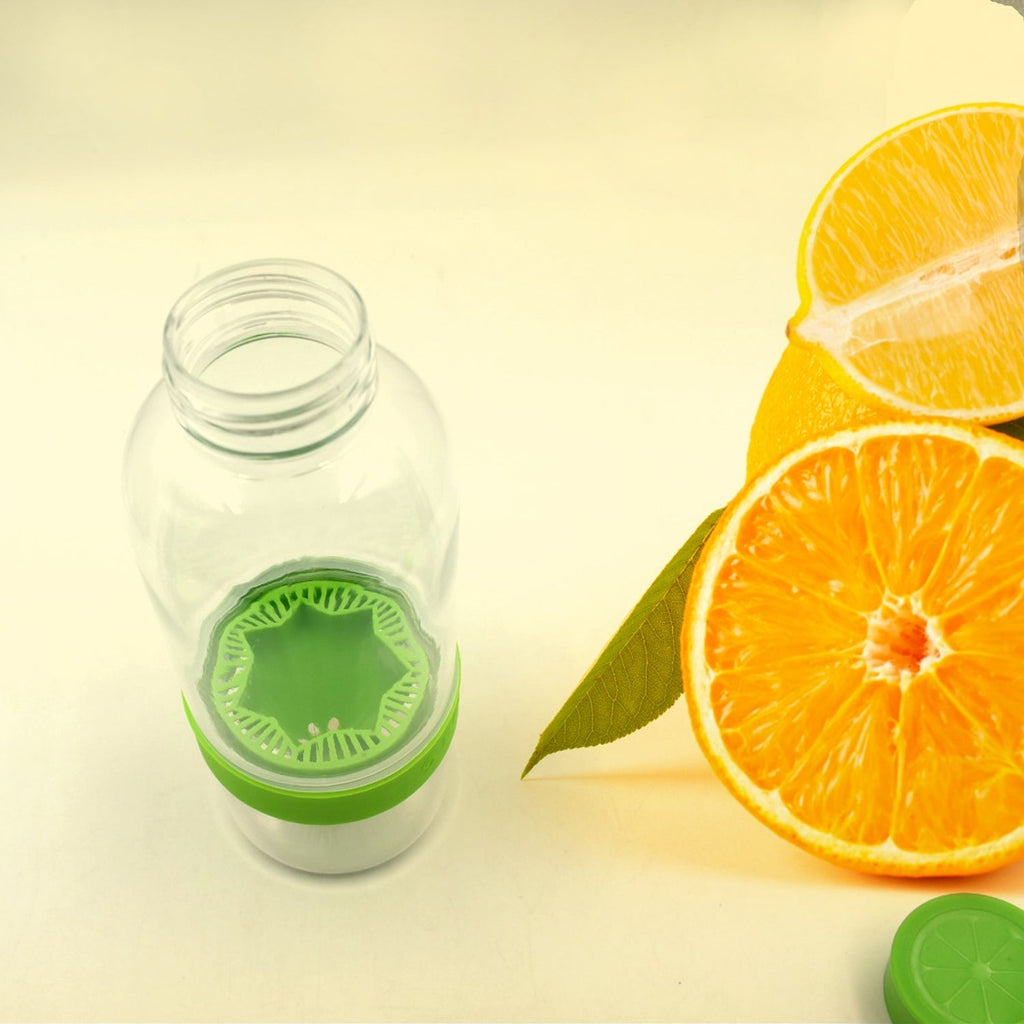 Close-up of a fruit infusion water bottle, ready to enjoy.