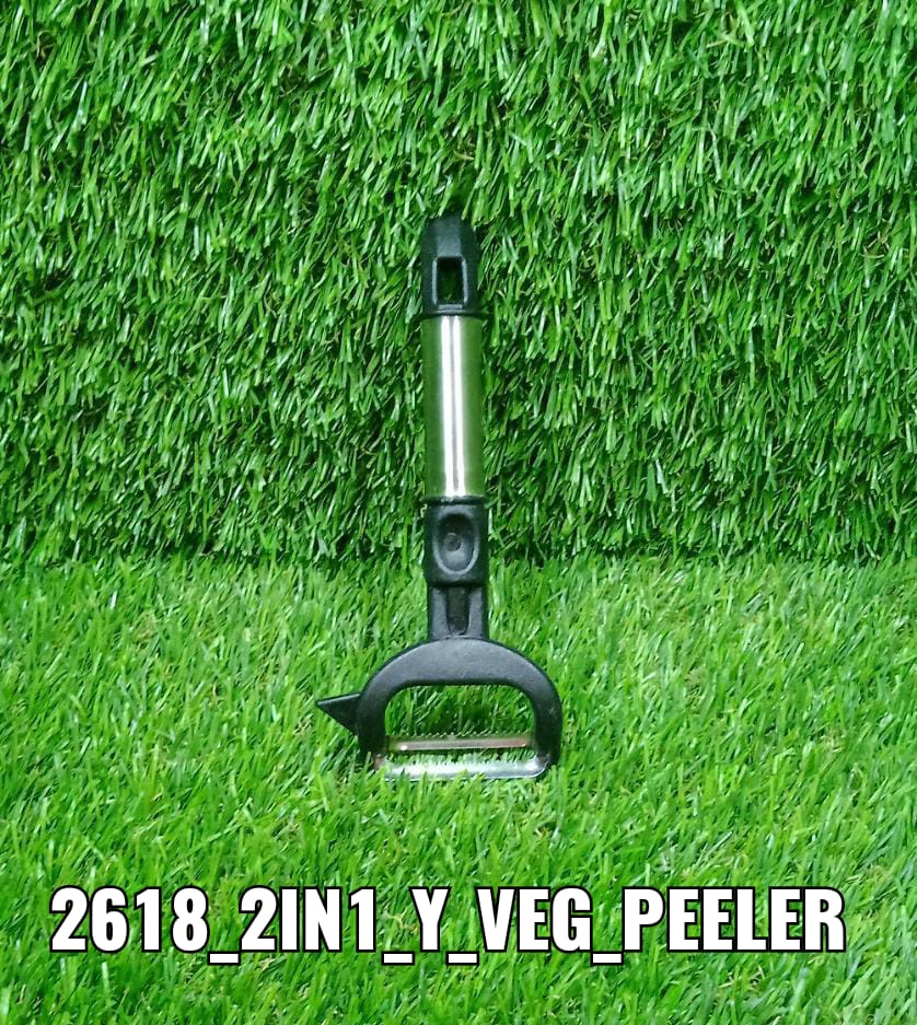 The Quickslice 2-in-1 peeler with its sharp stainless steel blades highlighted.