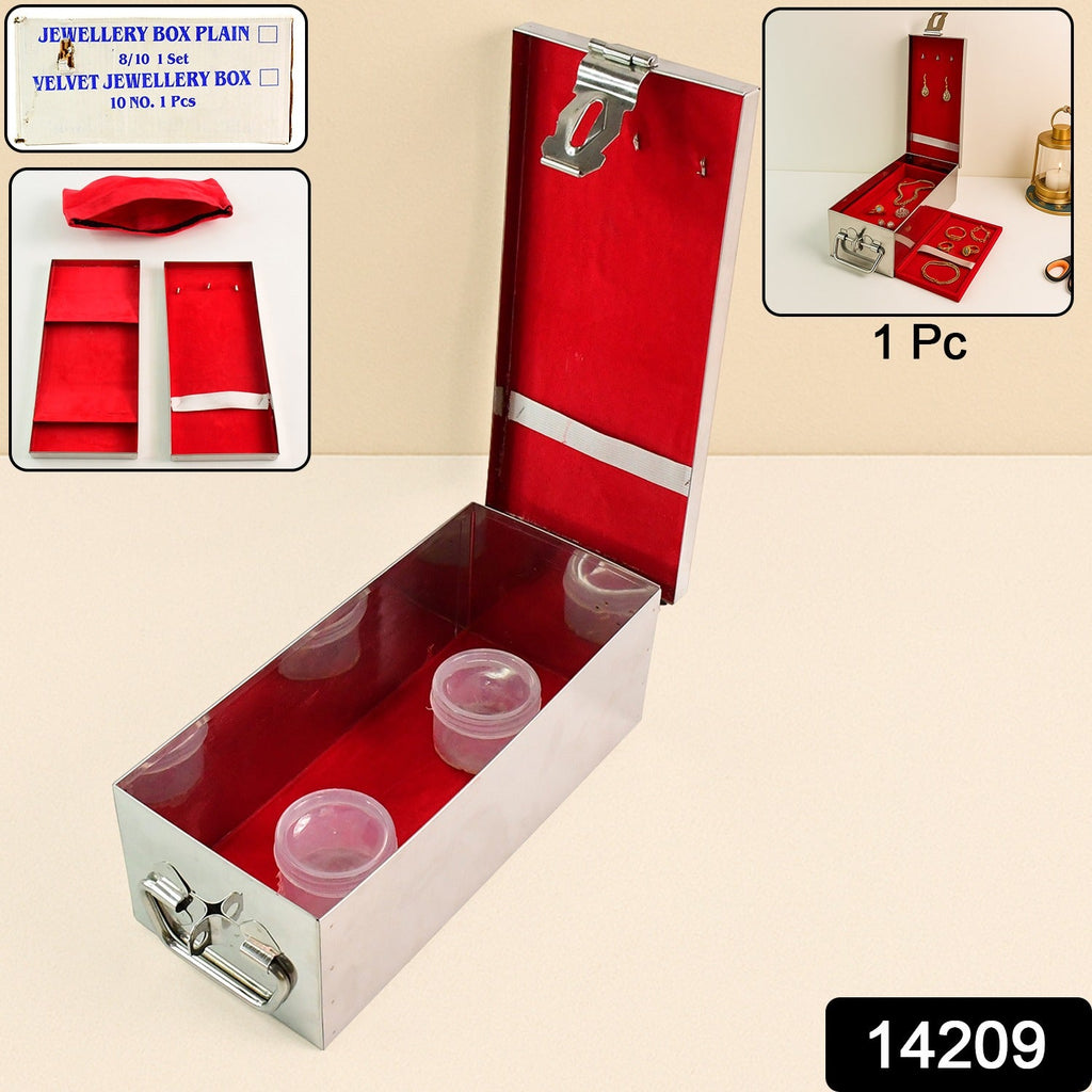 Open view of the spacious velvet-lined Jewellery Storage Box, showcasing multiple compartments.