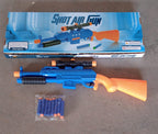 Angled view of the large plastic toy gun, ready for imaginative battle play.