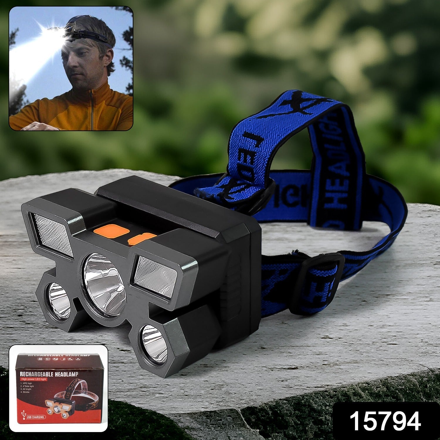 Side view of the USB Rechargeable Headlamp showing its adjustable strap.