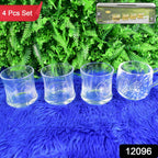 Four-piece Glass Drinkware Set on a wooden surface, showcasing clarity and design.