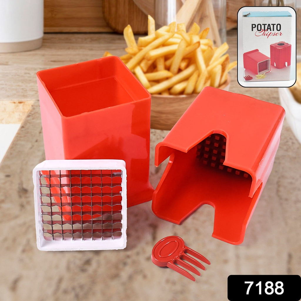 Multifunctional French fries cutter slicing fresh potatoes for homemade snacks