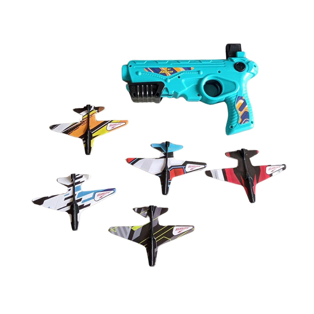 Airplane launcher toy set with foam planes displayed in its retail packaging.