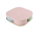 A multi-compartment Divided Snack Box in a dual-color woven design, filled with dry fruits.