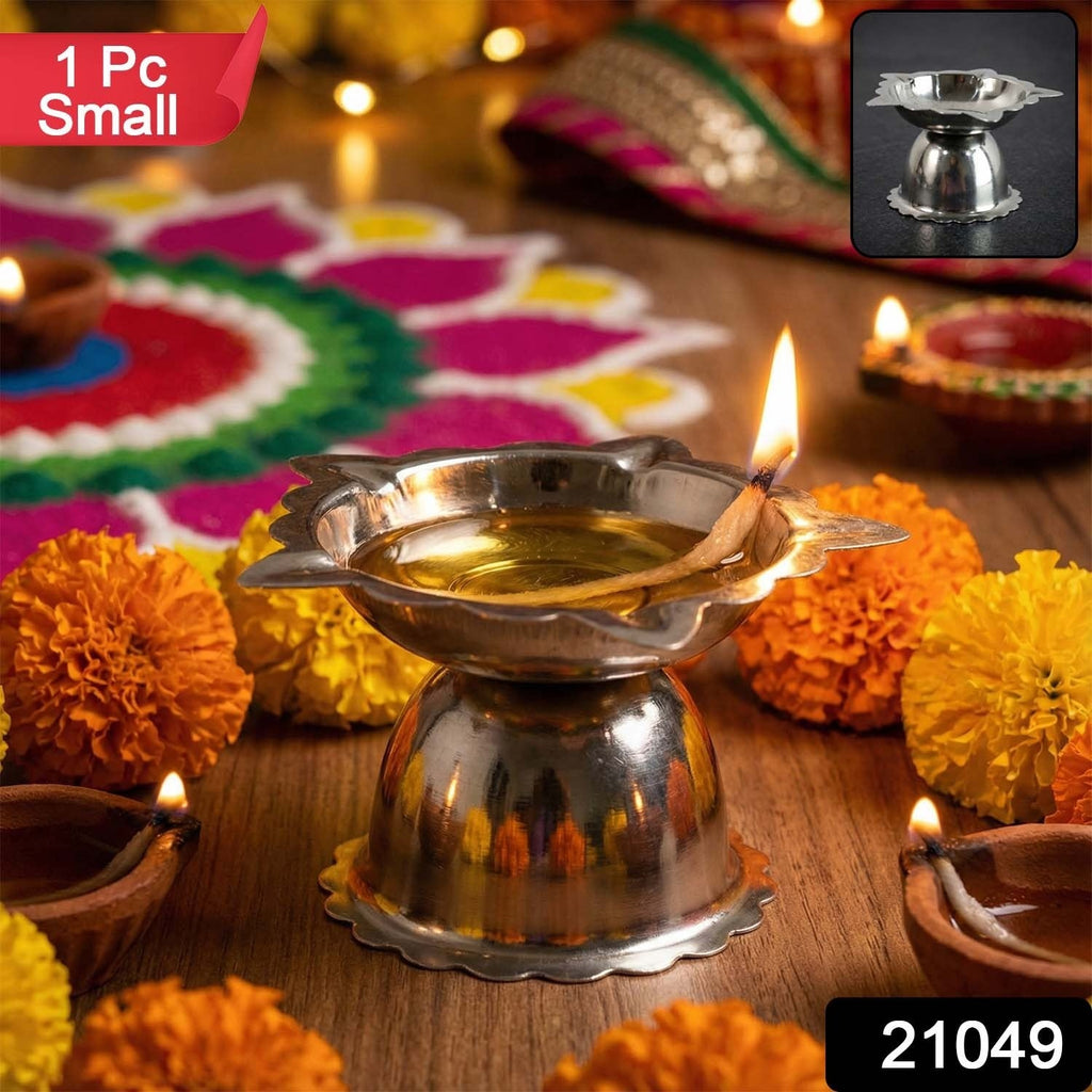 Stainless steel pumpkin shaped pooja diya stand with stable base