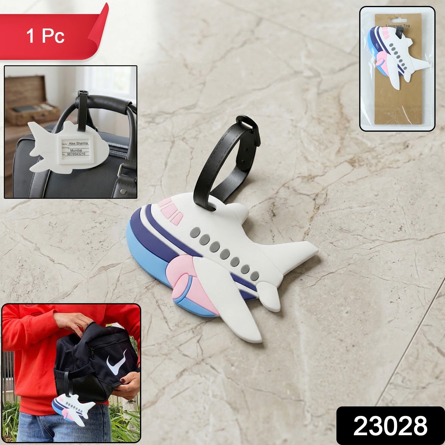 Travel suitcase airplane tag in bright design