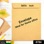Stack of brown kraft envelopes with a pen and small note, ready for use.