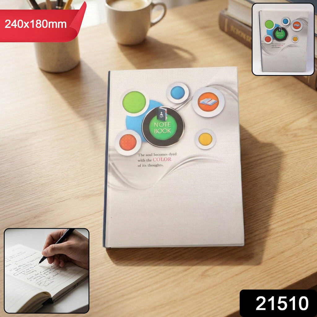 Open hardbound diary showing ruled pages for organized notes