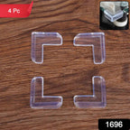 Soft, flexible clear edge guard protecting a sharp furniture corner for child safety.