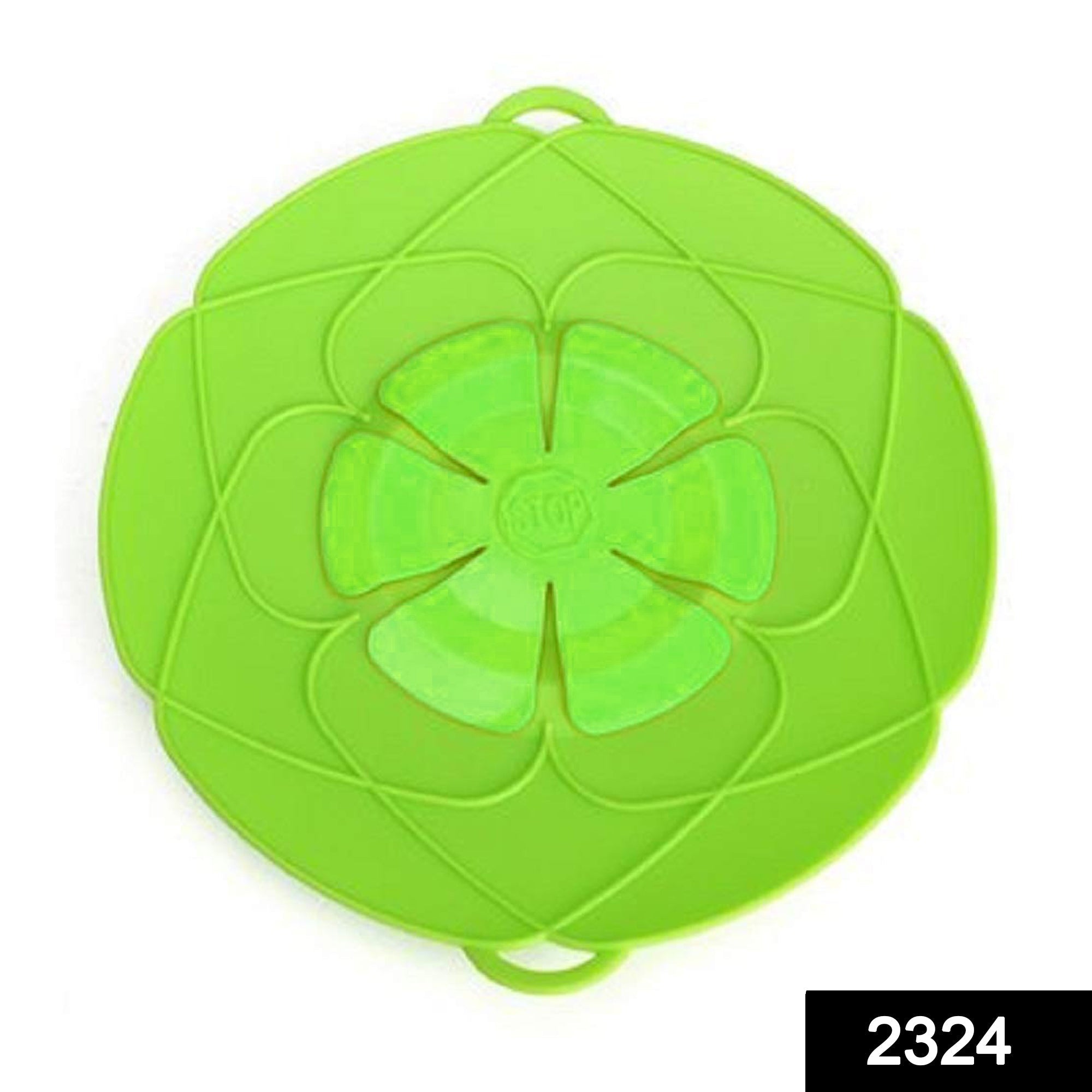Close-up of a flexible Silicone Spill Stopper Lid in a kitchen setting.