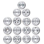 Close-up of the durable stainless steel kitchen press with various traditional snack jalis.