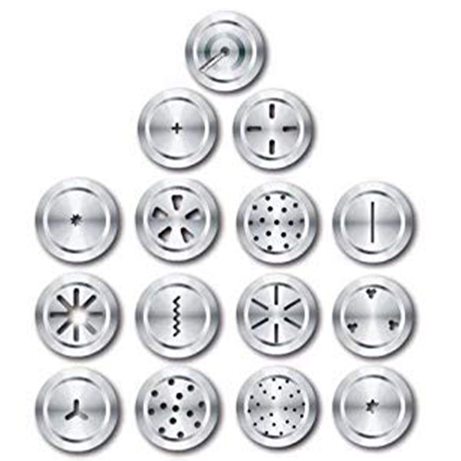 Close-up of the durable stainless steel kitchen press with various traditional snack jalis.