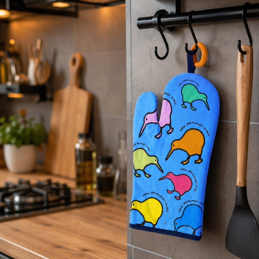 Oven glove hanging by orange ring