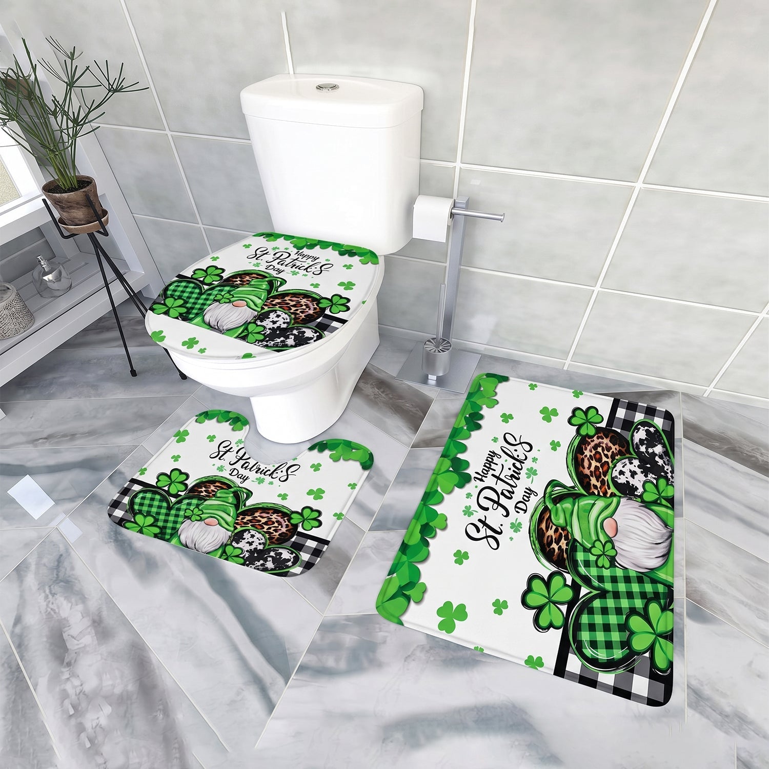 Bathroom rug set lifestyle with toilet seat lid contour mat