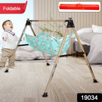 Close-up of stainless steel frame for baby cradle swing stand