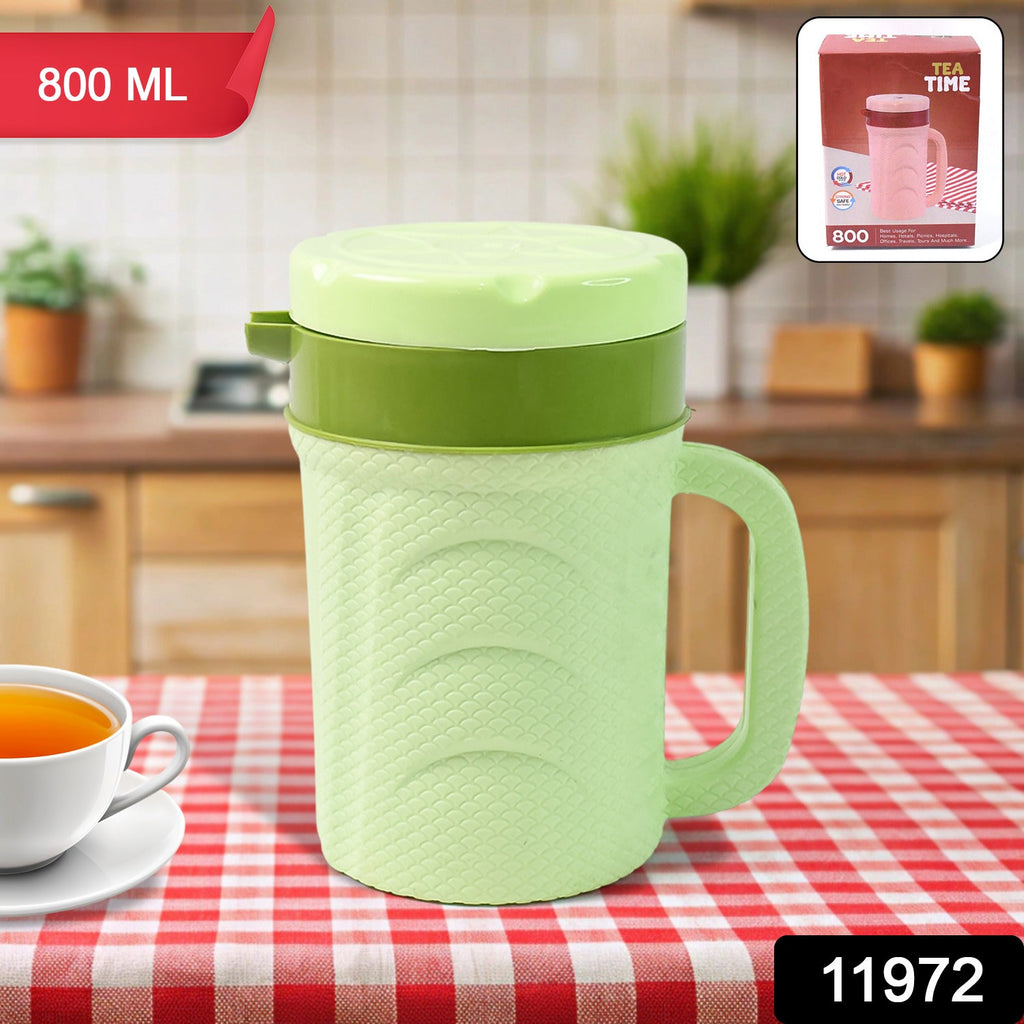 Thermos insulated flask filled with hot tea illustrating heat retention