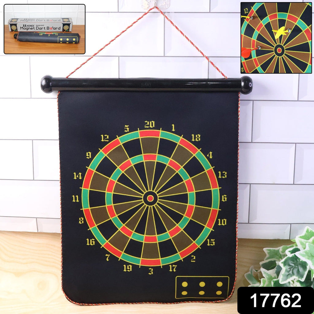 Close-up of magnetic dart board’s safe magnetic surface with soft darts