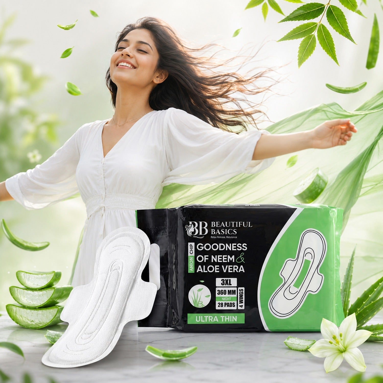 Sanitary pads featuring neem & aloe vera for menstrual hygiene
