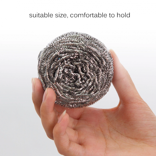 Multiple stainless steel dish scrubbers neatly arranged, highlighting their compact shape.