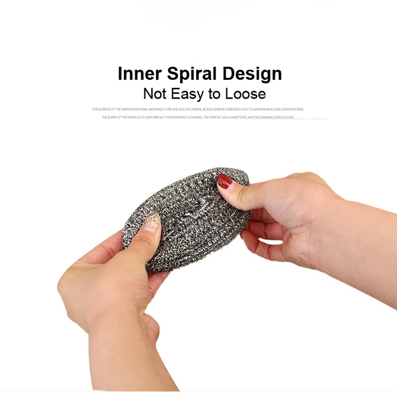 Packaging displaying the durable stainless steel round scrubber for effective cleaning.