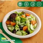Compostable bagasse bowl 240ml with fresh salad served in eco-friendly disposable tableware
