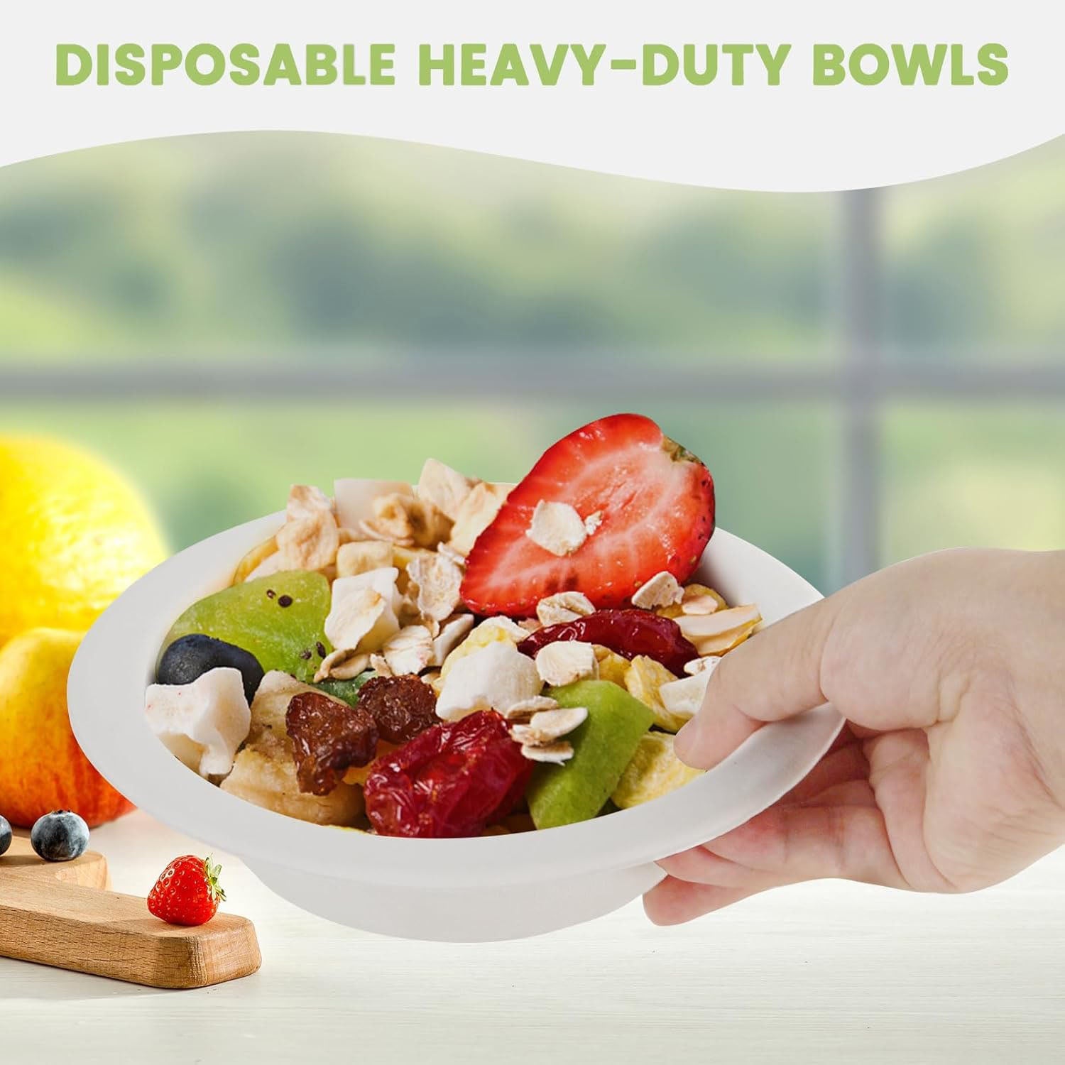 Close-up view of natural sugarcane fiber texture on 240ml compostable bagasse bowl