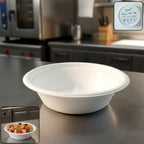 Single compostable bagasse bowl 240ml showing natural sugarcane fiber texture